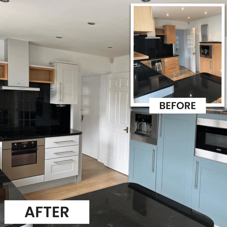 White shaker kitchen cabinet respray project completed in Sunderland