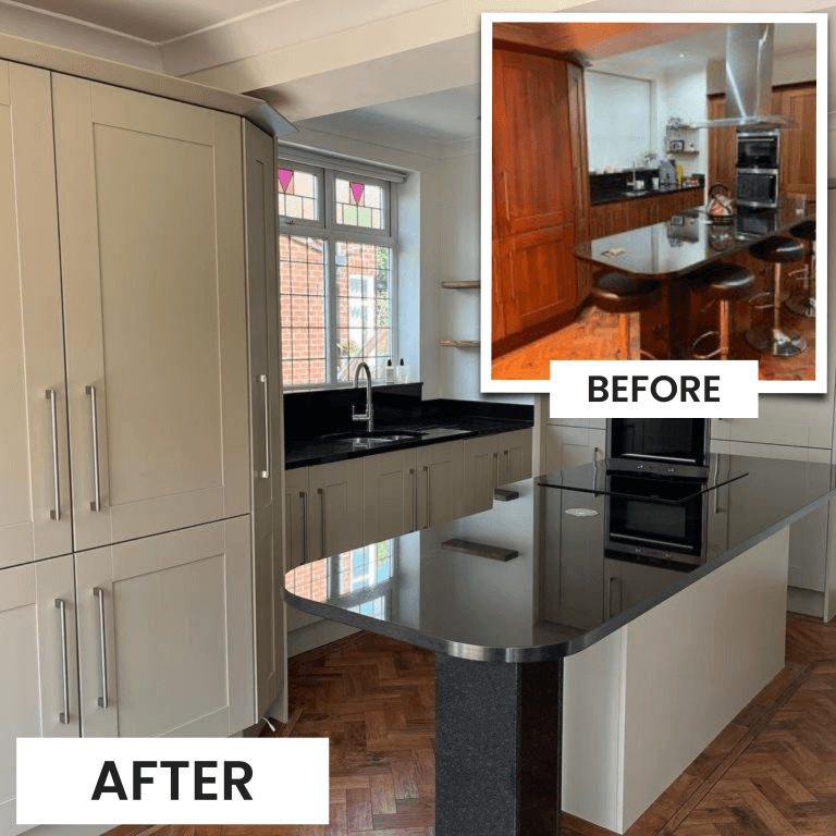 Painted kitchen cupboards with matt finish in Newcastle home