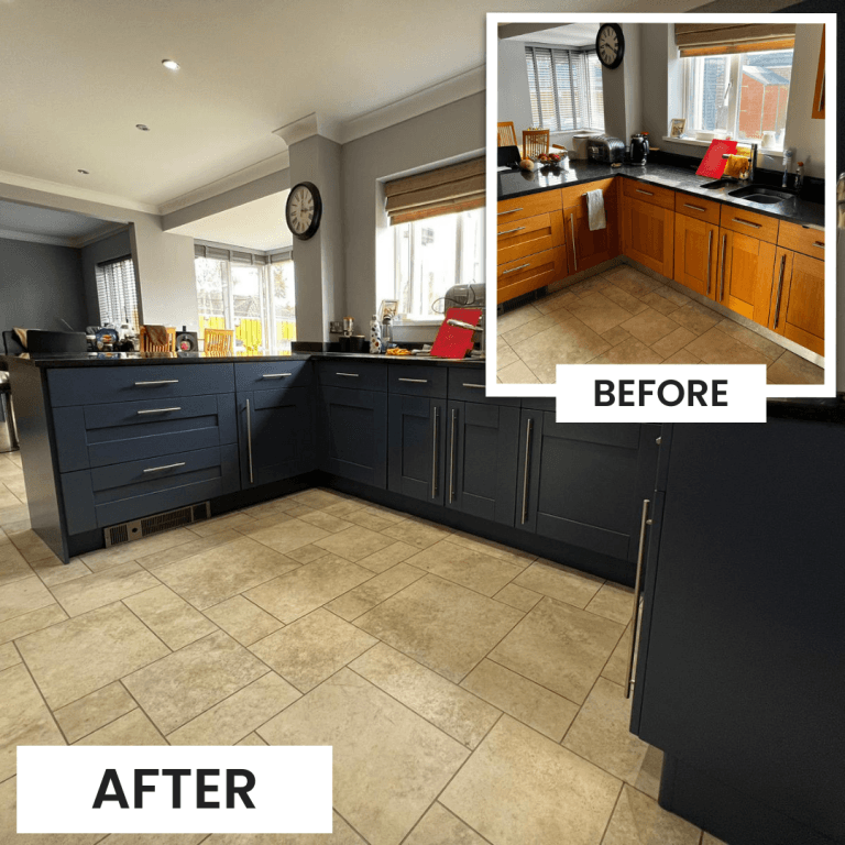 Painted kitchen cupboards with matt finish in Newcastle home