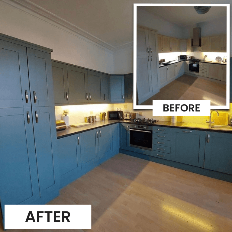 Modern kitchen respray transformation by Page Bespoke Painting Specialists Ltd in North East
