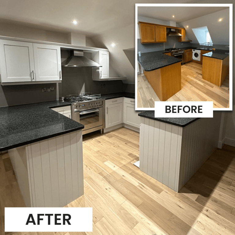 Light grey painted kitchen cabinets in Sunderland home interior