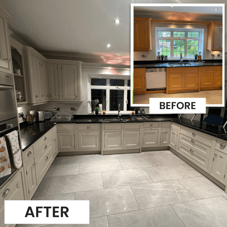 Painted kitchen cabinets in Sunderland home after respray